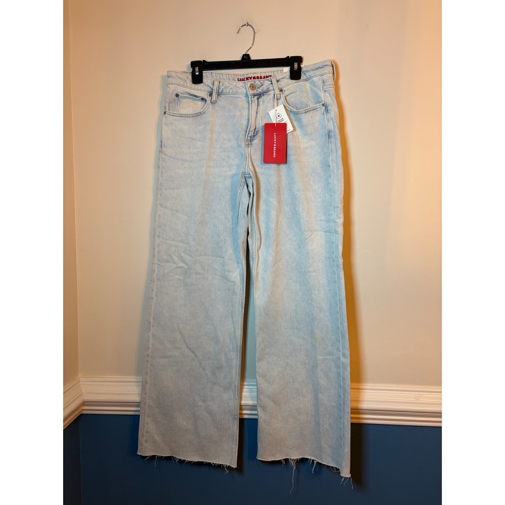 Lucky Brand Baggy Wide Leg Jeans Women Size 10/30 Light Wash Raw Hem Denim